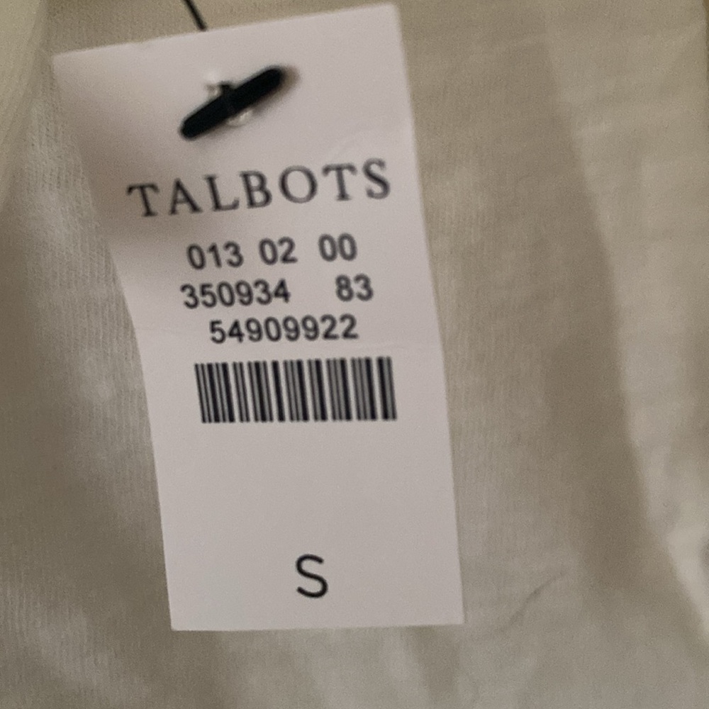 Talbots Small Tuxedo Cat Off White 3/4 Sleeve Scoop Neck Cotton Tee New - Picture 7 of 13